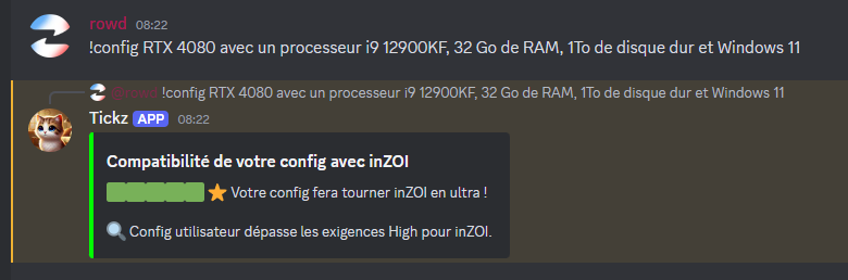 Test de configuration PC sur Discord